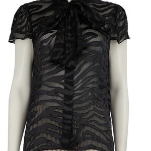 Alice And Olivia sheer zebra Tie neck blouse shirt